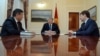 Then-President Almazbek Atambaev (center) meets with then-Prime Minister Sooronbai Jeenbekov (left) and his chief of staff, Sapar Isakov, in May 2017. 