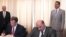 Armenia - Energy Minister Armen Movsisian (R) signs an agreement on shale gas exploration with Stephan Fitch, director of International Minerals and Mining Limited, 3Aug2011.