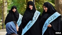 Female members of Iran's "morality Police" on patrol. Undated, File photo