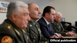 Armenia - Defense Minister Vigen Sargsian meets with Armenian veterans of Wordl War II in Yerevan, 23Feb2017.