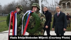 Premijeri Srbije i Republike Srpske Đuro Macut i Savo Minić na ceremoniji obeležavana Dana državnosti Srbije u Orašcu, 15. februar 2026.