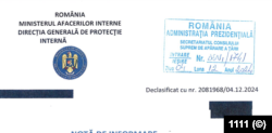 Romania, declassified doc Interior Ministry 