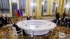 Russia - Russian President Vladimir Putin, center, Azerbaijani President Ilham Aliyev, left, and Armenian Prime Minister Nikol Pashinyan attend a trilateral meeting on the sidelines of the Eurasian Economic Union summit in Moscow, May 25, 2023.