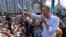 Russian opposition leader Aleksei Navalny addresses supporters during an unauthorized rally in May 2018 in Moscow.