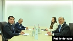 Armenia- Armen Grigorian (right), secretary of Armenia's Security Council, meets Azerbaijani presidential aide Hikmet Hajiyev in Dilijan, June 14, 2026.
