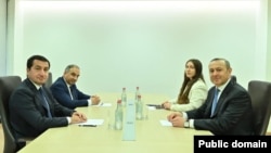 Armenia - Armen Grigorian (right) and Hikmet Hajiyev meet in Dilijan, June 14, 2026.