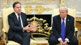 NATO Secretary General Mark Rutte speaks to reporters during a meeting with US President Donald Trump in the Oval Office of the White House.