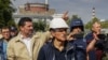 IAEA Director-General Rafael Grossi (center) and other IAEA members in Enerhodar on September 1.