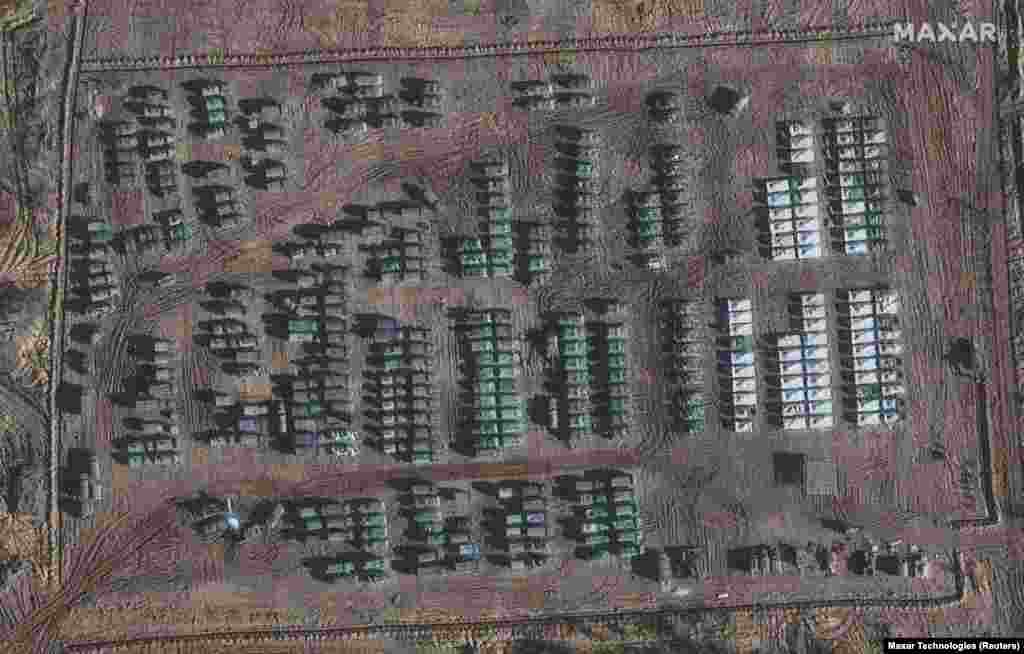 A satellite picture shows Russian ground forces deployed in Yelnya on November 1.