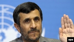 President Mahmud Ahmadinejad after his speech at the Durban Review Conference in Geneva