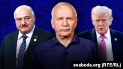 Каляж, зьлева направа: Аляксандра Лукашэнка, Валер Карбалевіч, Дональд Трамп