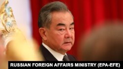 Chinese Foreign Minister Wang Yi attends a meeting of the foreign ministers of the Shanghai Cooperation Organization in Dushanbe on July 14.