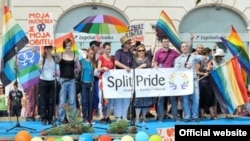 A scene from the Split Pride parade for gay rights in Split, Croatia, on June 9