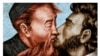 This image of Russian poet Aleksandr Pushkin kissing Kazakh composer Qurmanghazy Saghyrbaiuly outraged many in Kazakhstan. 