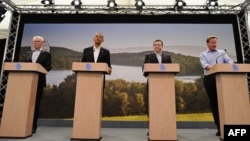 In the coming months, U.S. President Barack Obama (second left) is expected to try and thrash out a new EU-U.S. free-trade agreement with European leaders such as European Council President Herman Van Rompuy (far left), European Commission President Jose Manuel Barroso (second right), and U.K. Prime Minister David Cameron (far right)