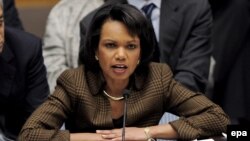 U.S. - US Secretary of State Condoleezza Rice speaks during an UN Security Council meeting about piracy off the coast of Somalia at UN headquarters in New York, 16Dec2008