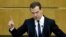 Russia -- Russian Prime Minister Dmitry Medvedev delivers a speech during a session at the State Duma in Moscow, April 21, 2015