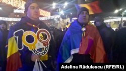 Antigovernment protesters rally in Bucharest.