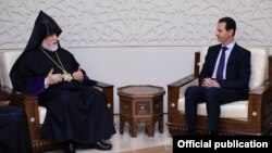 Մեծի Տանն Կիլիկիո կաթողիկոս Արամ առաջին և Սիրիայի նախագահ Բաշար ալ-Ասադ, Դամասկոս, 14-ը մայիսի, 2019թ.