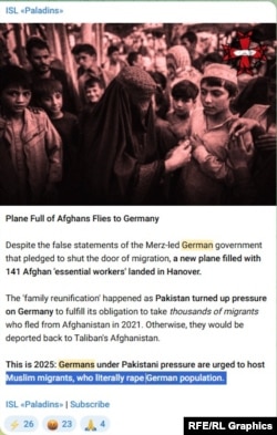 Objava ISL Paladins o migrantima iz Avganistana ( Telegram, decembar 2025.)