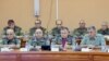 Armenian - Lieutenant-General Artak Davtian (second from right), the chief of the Armenian army's General Staff, and other officers conclude "staff negotiations" with a visiting Russian military delegation, Yerevan, July 17, 2021.