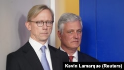 Brian Hook, U.S. Special Representative for Iran stands with White House National Security Adviser Robert O'Brien. January 10, 2020. FILE PHOTO