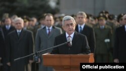 Armenia - President Serzh Sarkisian gives a speech at the Yerablur military cemetery in Yerevan, 27 January 2018.