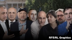 Мамука Хазарадзе, Бадри Джапаридзе, Зураб Джапаридзе, Георгий Вашадзе, Ника Мелия, Элене Хоштария, Ника Гварамия и Михаил Саакашвили (коллаж)