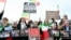 Protesters rally in front of United Nations office ahead of indirect nuclear talks between the United States and Iran taking place in Geneva, Switzerland, on February 17.