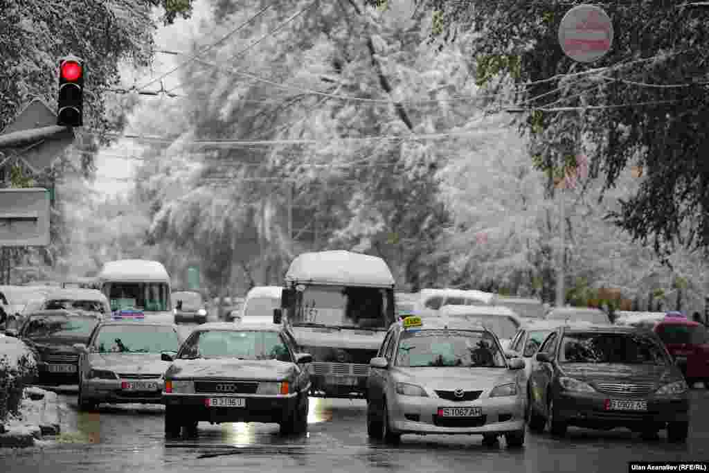 Snow in October Bishkek Kyrgyzstan Street