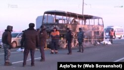 Ақтөбе маңында жанып кеткен автобус. 18 қаңтар 2018 жыл.