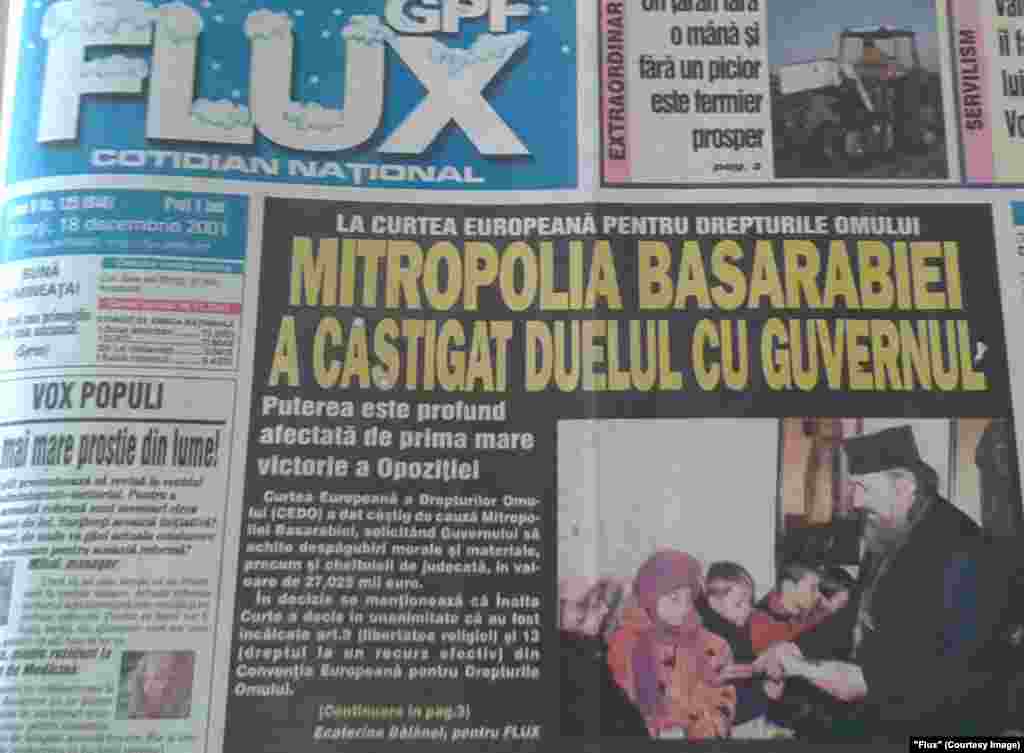 &quot;Flux&quot;, 18 decembrie 2001, decizia CEDO în dosarul Mitropoliei Basarabiei