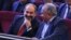 Armenia -- Prime Minister Nikol Pashinian (L) and Sasun Mikaelian attend a congress of the Yerkrapah Union in Yerevan, April 7, 2019.