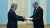 Armenia - Israeli Ambassador Eliyahu Yerushalmi (R) hands his credentials to President Serzh Sarkisian, Yerevan, 23Mar2017.