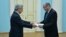 Armenia - Israeli Ambassador Eliyahu Yerushalmi (R) hands his credentials to President Serzh Sarkisian, Yerevan, 23Mar2017.