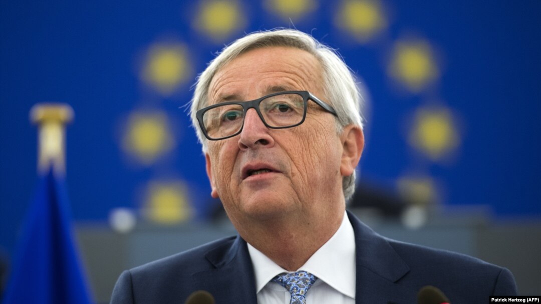 European Commission President Jean-Claude Juncker delivers his state-of-the-union speech at the European Parliament in Strasbourg on September 13.