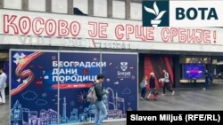 Grafiti me mesazhin “Kosova është zemra e Serbisë” në qendër të Beogradit, 22 maj 2026.
