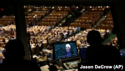 President Hassan Rouhani of Iran addresses the 69th session of the United Nations General Assembly at U.N. headquarters, Thursday, Sept. 25, 2014.