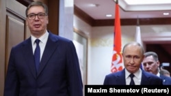 The defeat of Aleksandar Vucic (left) in Serbia's parliamentary elections is seen as a blow to Russian President Vladimir Putin's influence in Europe. (file photo) 
