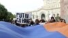 Armenia - Activists demonstrate outside a key government building in Yerevan against Russian President Vladimir Putin's visit and Armenia's membership of the Customs Union, 2Dec2013.