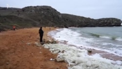 Азовское море сбивается в пену у крымских берегов (видео)
