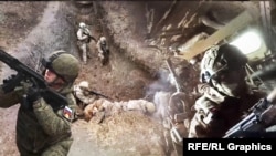 Колаж: російські солдати на навчаннях (ліворуч) і (праворуч) у бронемашині