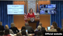 U.S. State Departmental Spokesperson Morgan Ortagus briefing reporters on May 29, 2019.