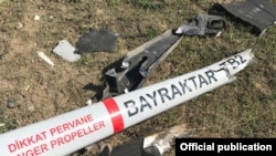 Nagorno-Karabakh -- An Armenian Defense Ministry photo that purportedly shows fragments of a Turkish-manufactured combat drone shot down in Nagorno-Karabakh, October 22, 2020.