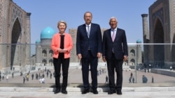 European Commission President Ursula von der Leyen in Samarkand on April 3 ahead of the EU-Central Asia summit.