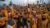 Supporters of Jamiat Ulema-e Islam shout slogans during an anti-government march in Islamabad on November 13.