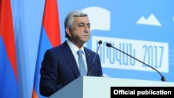 Armenia - President Serzh Sarkisian addresses the Sixth Armenia-Diaspora Conference in Yerevan, 18Sep2017.