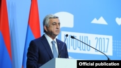 Armenia - President Serzh Sarkisian addresses the Sixth Armenia-Diaspora Conference in Yerevan, 18Sep2017.