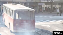 Macedonia - Bus on the street in Skopje, 16Feb2010