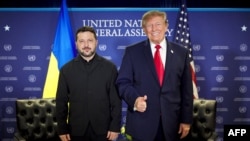 Ukrainian President Volodymyr Zelenskyy and US President Donald Trump posing for a photo during their meeting on the sidelines of the UN General Assembly.